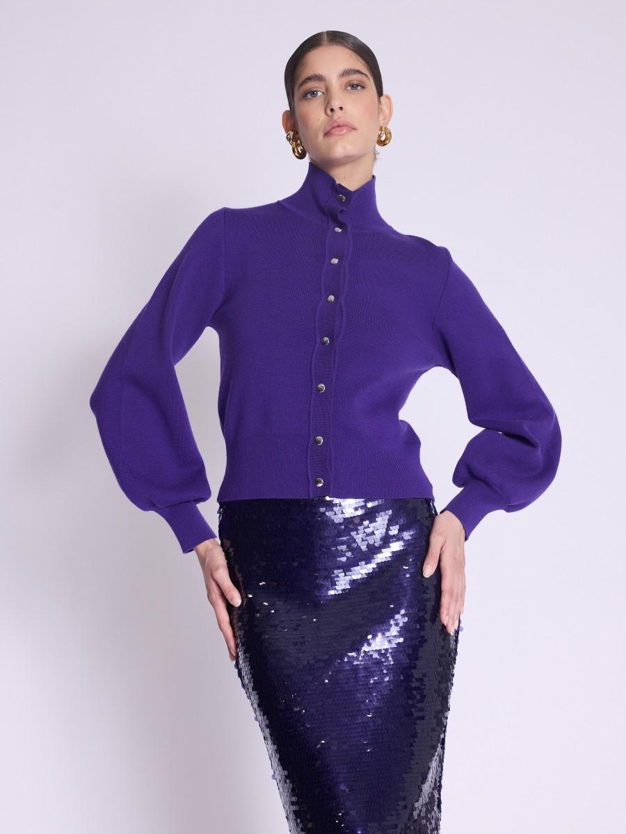Berenice Cardigan GABY Cardigan Violet à Manches Bouffantes Et Col Montant