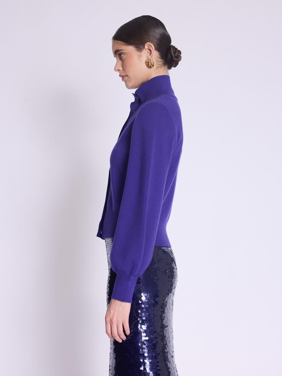 Berenice Cardigan GABY Cardigan Violet à Manches Bouffantes Et Col Montant