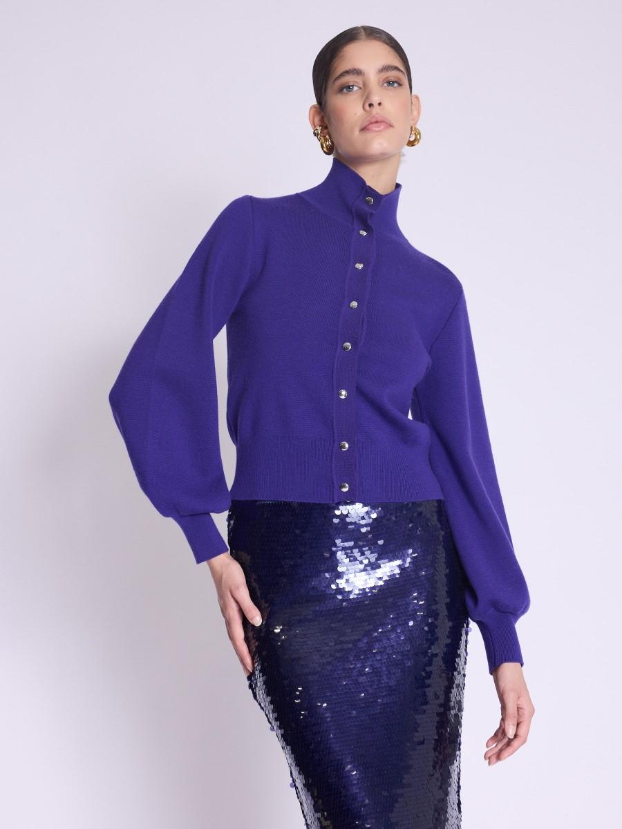 Berenice Cardigan GABY Cardigan violet à manches bouffantes et col montant