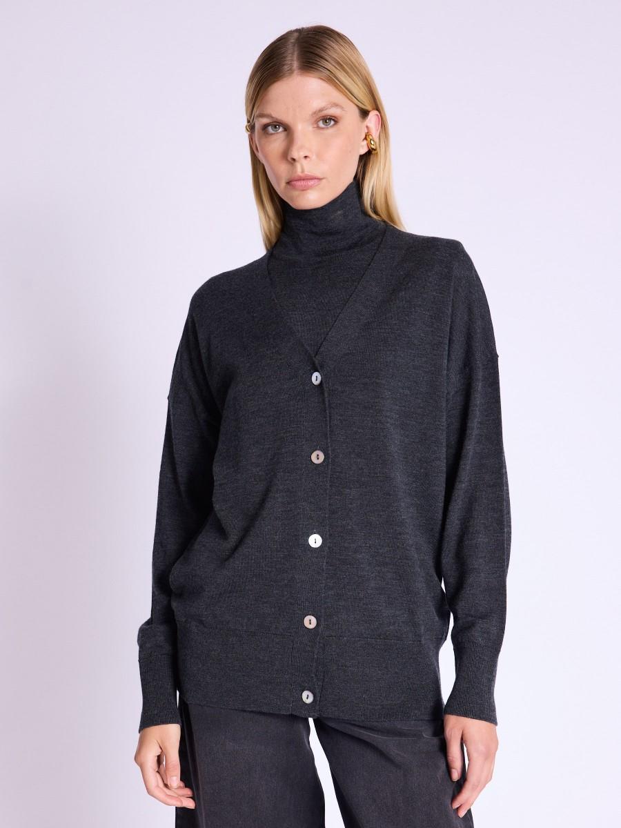 Berenice Cardigan GASPER |Cardigan Gris Mi-long à Col V