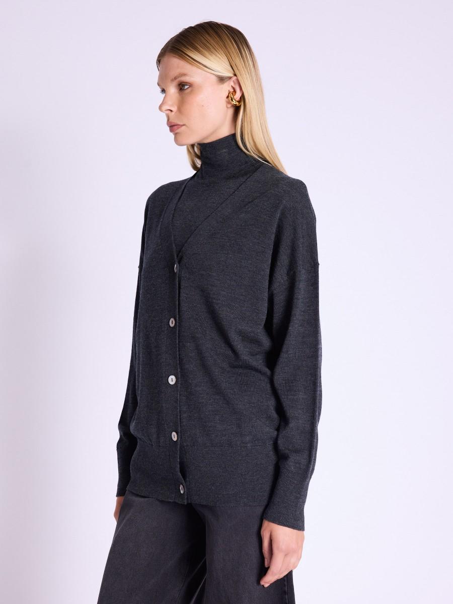 Berenice Cardigan GASPER |Cardigan Gris Mi-long à Col V