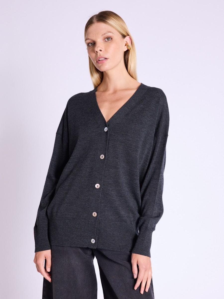 Berenice Cardigan GASPER |Cardigan gris mi-long à col V