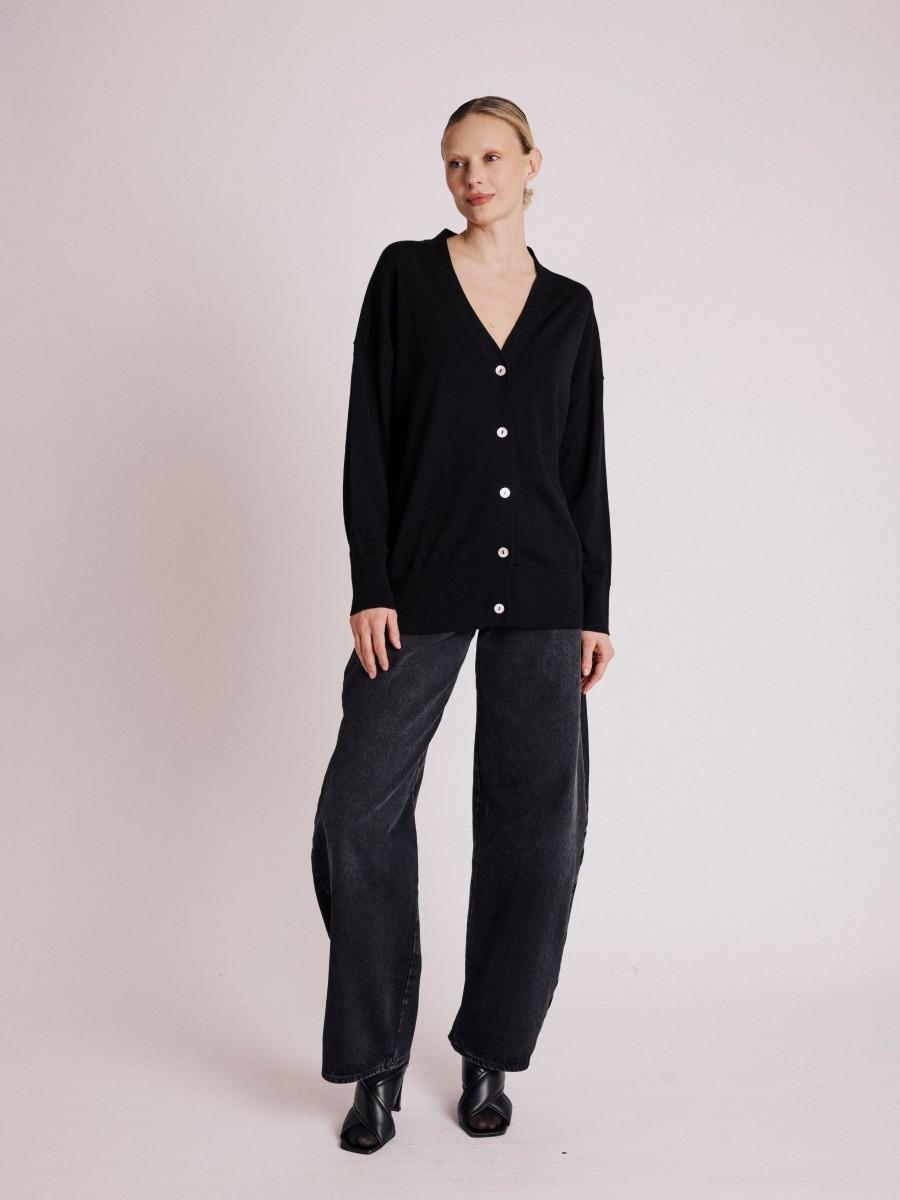 Berenice Cardigan GASPER |Cardigan Noir Mi-long à Col V