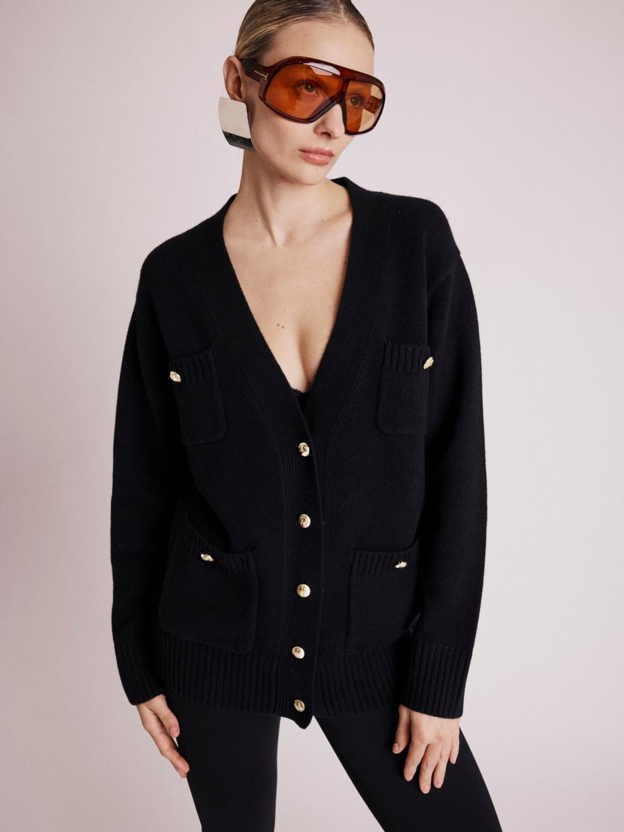 Berenice Cardigan GREGOR Cardigan Noir à Manches Longues Et Col V