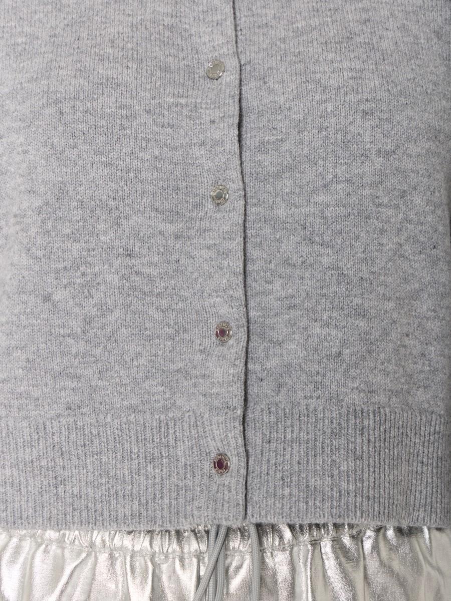 Berenice Cardigan Gris MGIDIAMOND – Laine Mérinos Col Rond Collier Strass Boutons Gravés