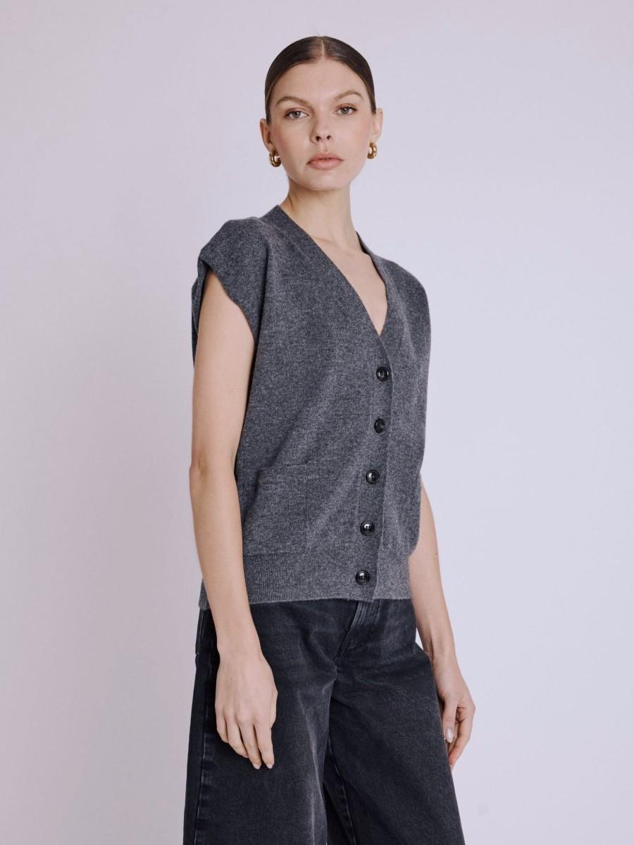 Berenice Cardigan GUSTAVE Cardigan sans manche à col v boutonné gris