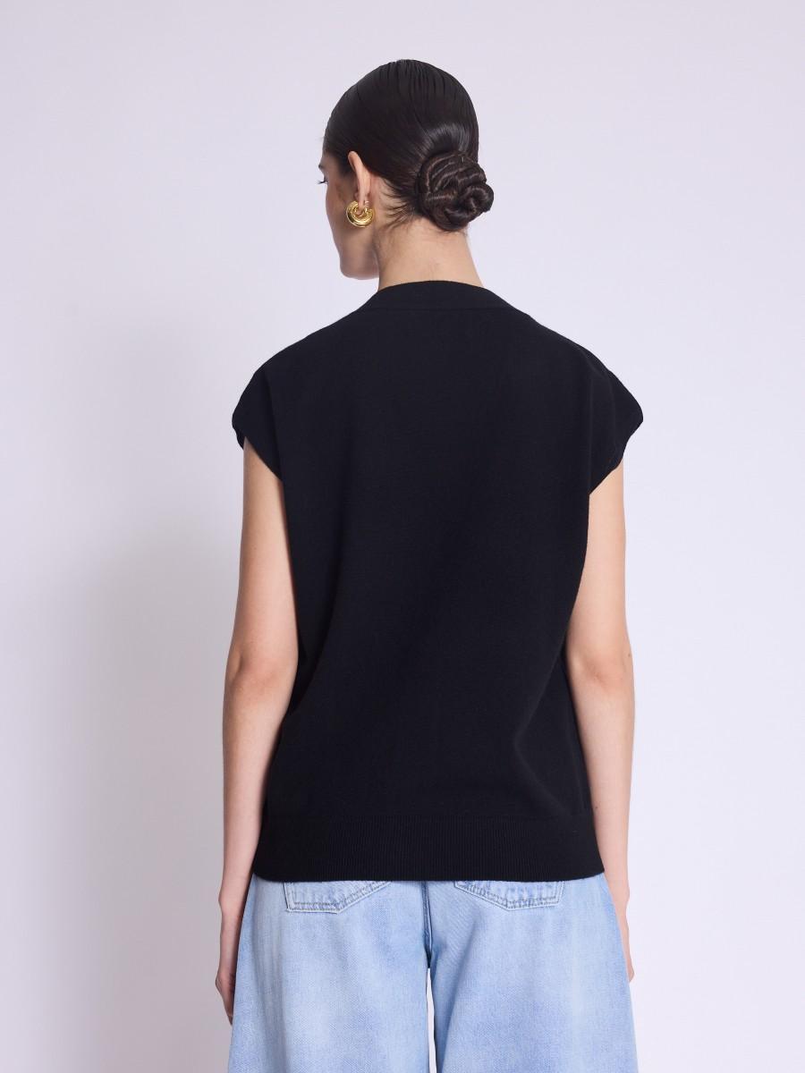 Berenice Cardigan GUSTAVE Cardigan Sans Manche à Col V Boutonné Noir