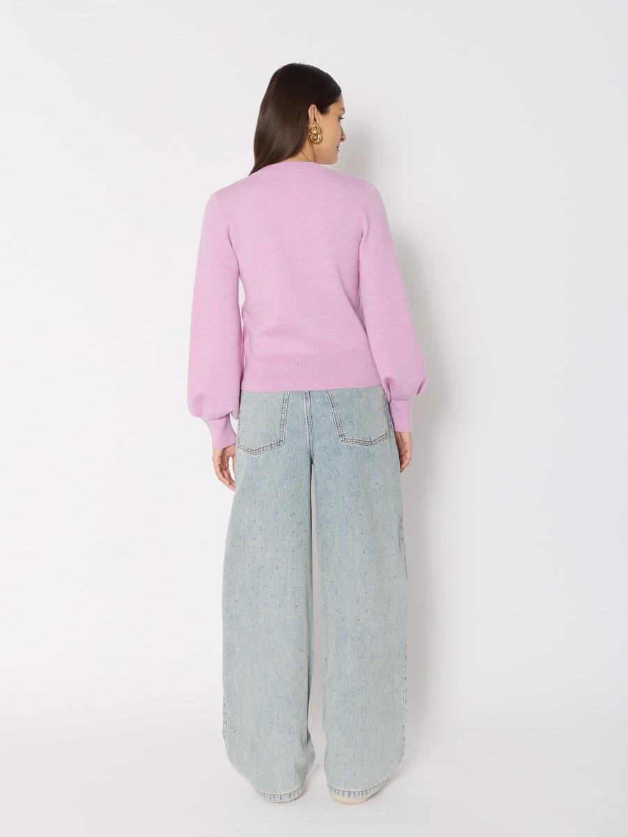 Berenice Cardigan Rose MGALIA – Laine Mérinos Manches Ballon Boutons-pression