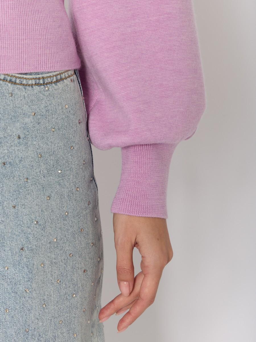 Berenice Cardigan Rose MGALIA – Laine Mérinos Manches Ballon Boutons-pression