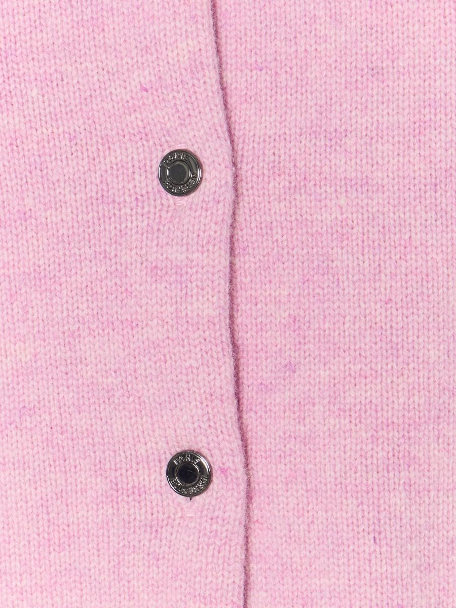 Berenice Cardigan Rose MGIDIAMOND – Laine Mérinos Col Rond Collier Strass Boutons Gravés