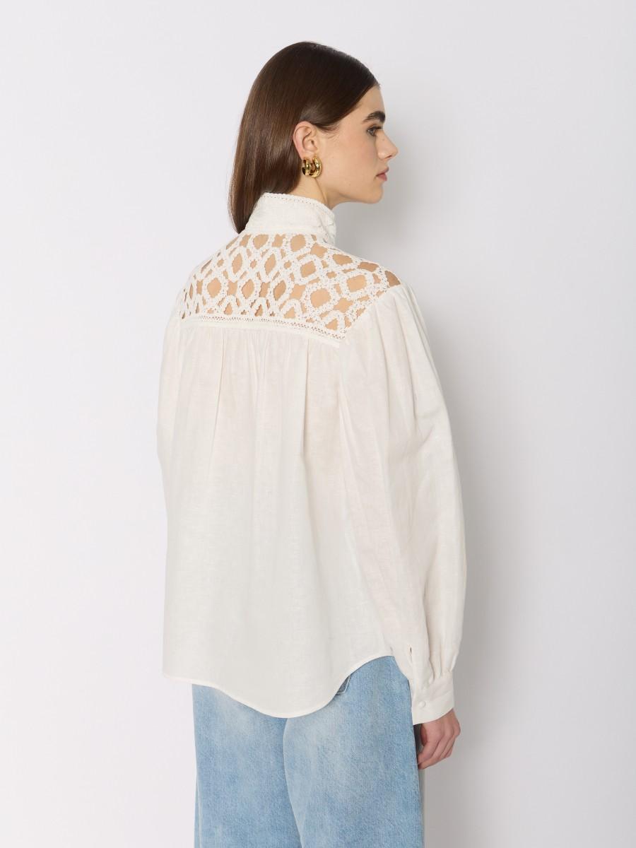 Berenice Chemise Blanche CIRYNA En Lin Et Coton Avec Crochet Et Broderies Aux épaules