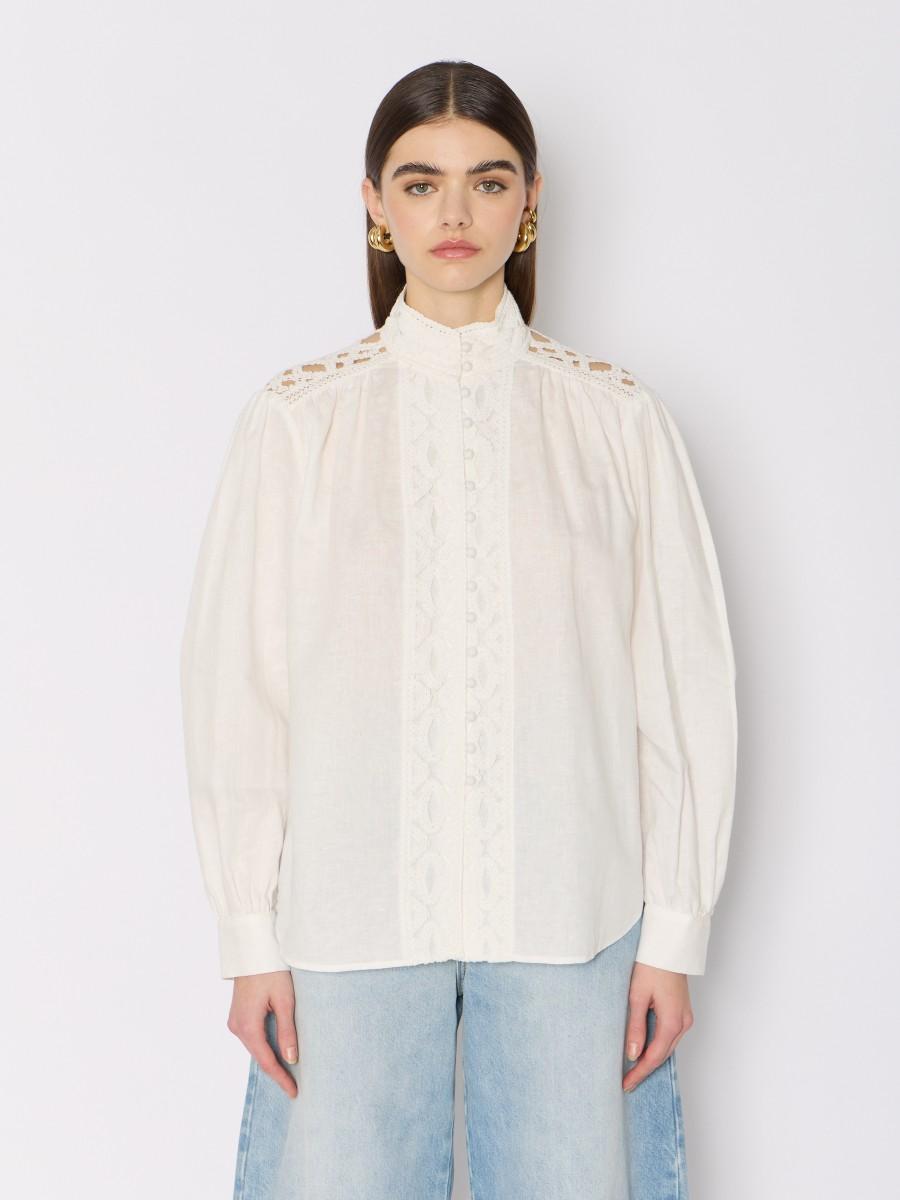 Berenice Chemise blanche CIRYNA en lin et coton avec crochet et broderies aux épaules
