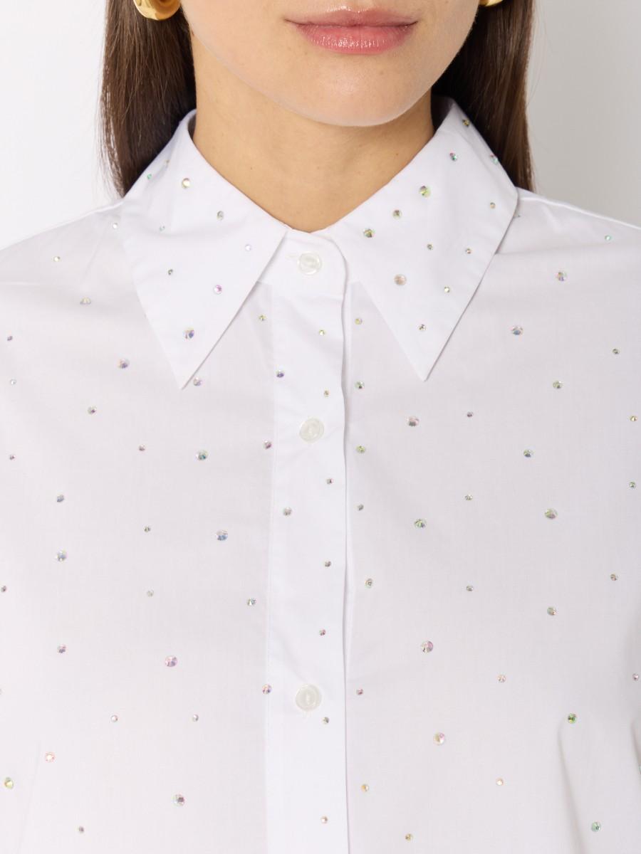 Berenice Chemise Blanche COMINO – Coton Coupe Oversize Strass Argentés Et Manches Longues