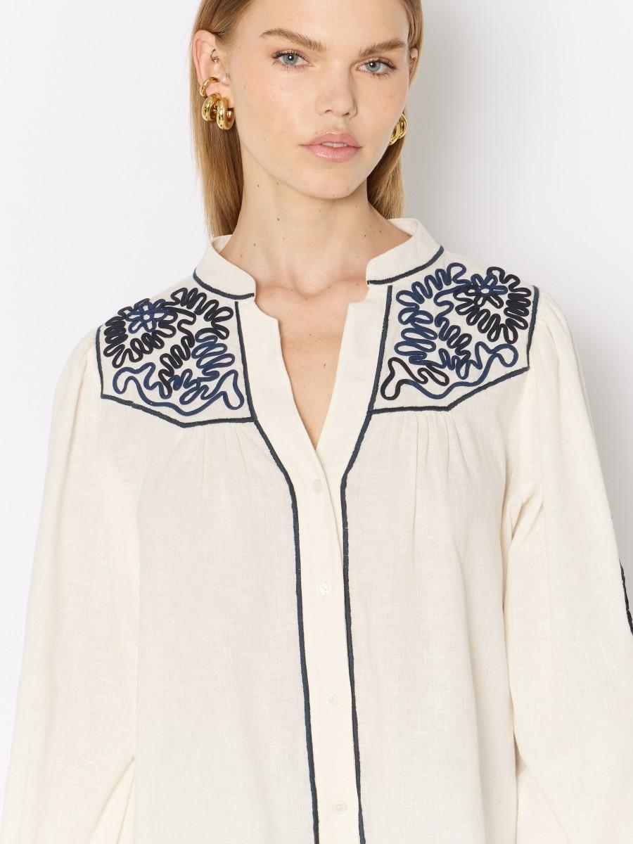 Berenice Chemise Blanche CORFU – Coton Et Lin Broderies Artisanales Manches Bouffantes