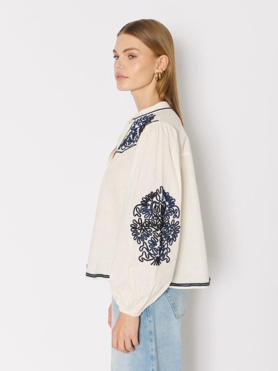 Berenice Chemise Blanche CORFU – Coton Et Lin Broderies Artisanales Manches Bouffantes