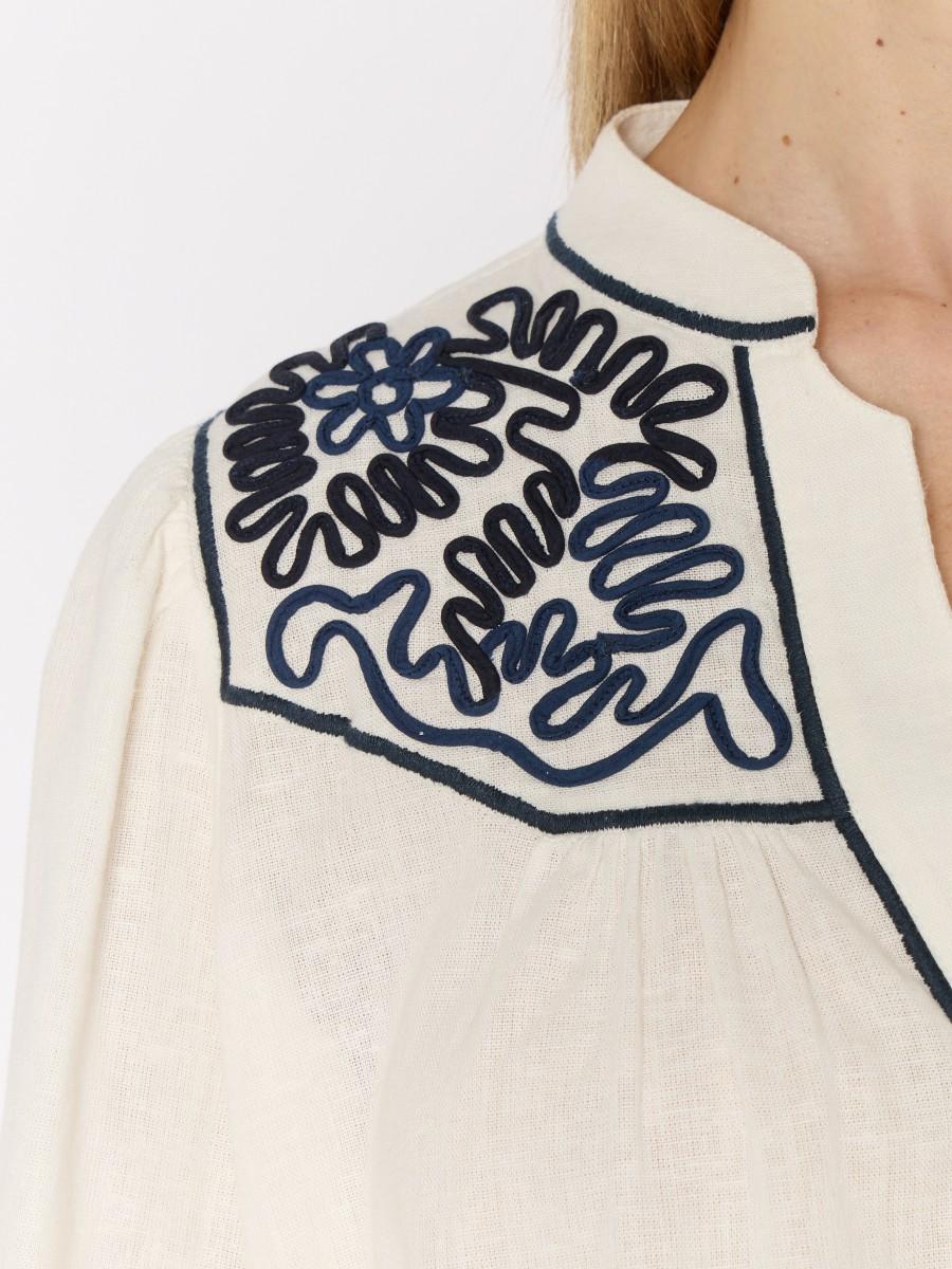 Berenice Chemise Blanche CORFU – Coton Et Lin Broderies Artisanales Manches Bouffantes