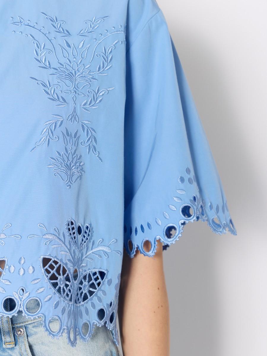 Berenice Chemise Bleue Blanche CHIZZY - Coton Léger Coupe Ample Et Détails Brodés