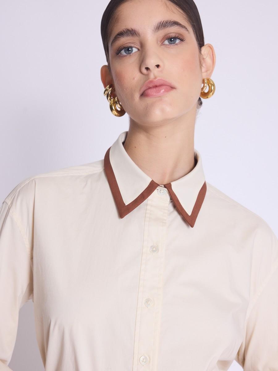 Berenice Chemise CADIX Chemise Beige à Larges Poignets Et Bandes Marron