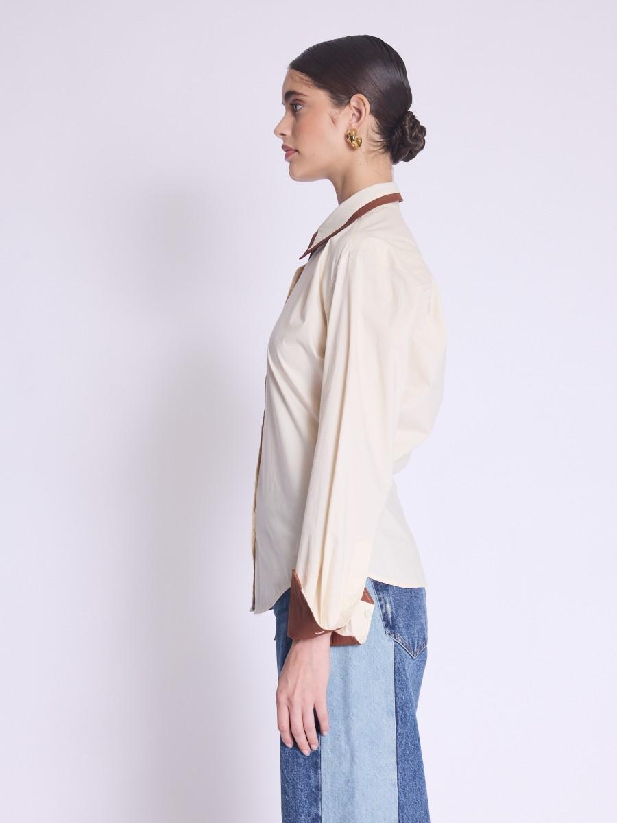 Berenice Chemise CADIX Chemise Beige à Larges Poignets Et Bandes Marron
