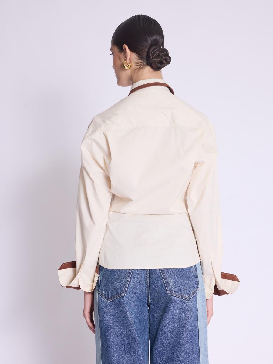 Berenice Chemise CADIX Chemise Beige à Larges Poignets Et Bandes Marron