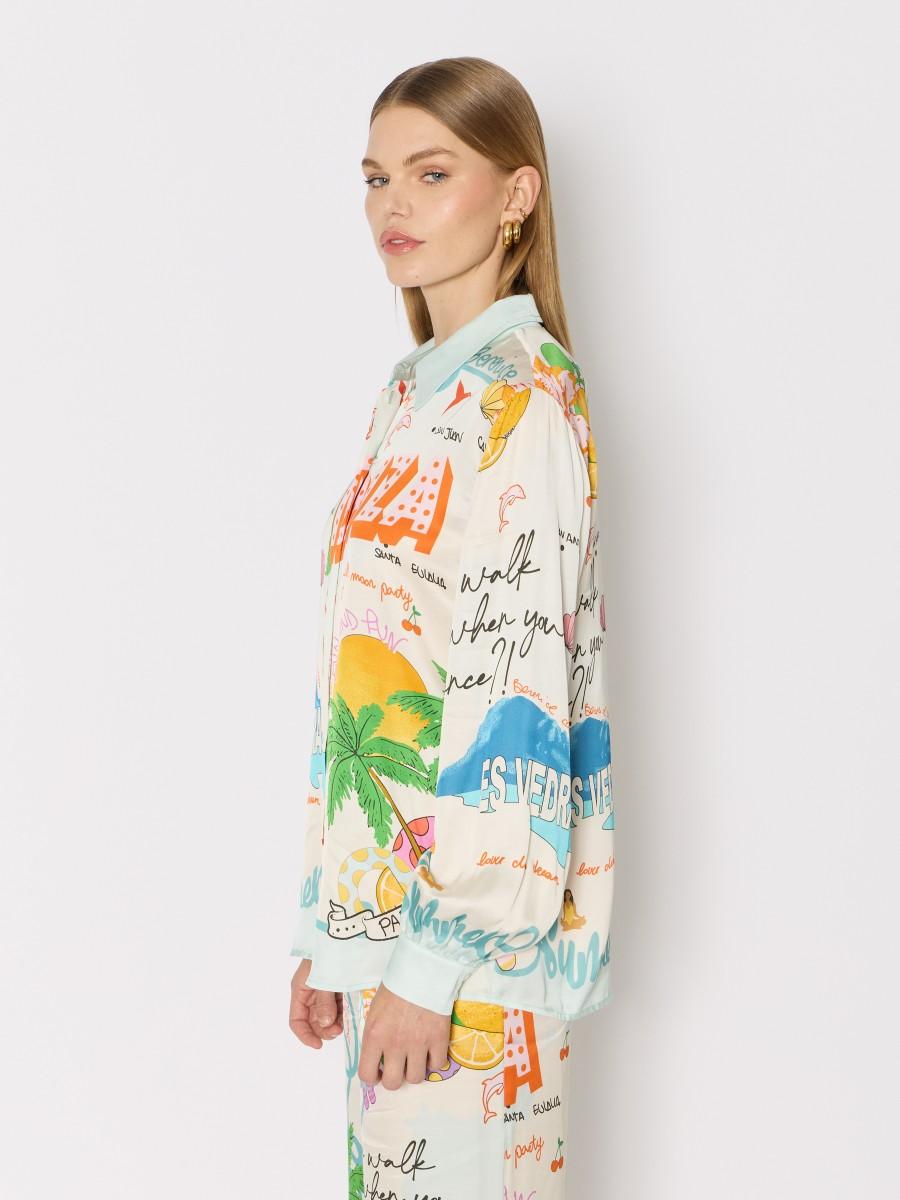 Berenice Chemise CALIFULLMOON Ample Imprimé Tropical Manches Longues Et Viscose Fluide