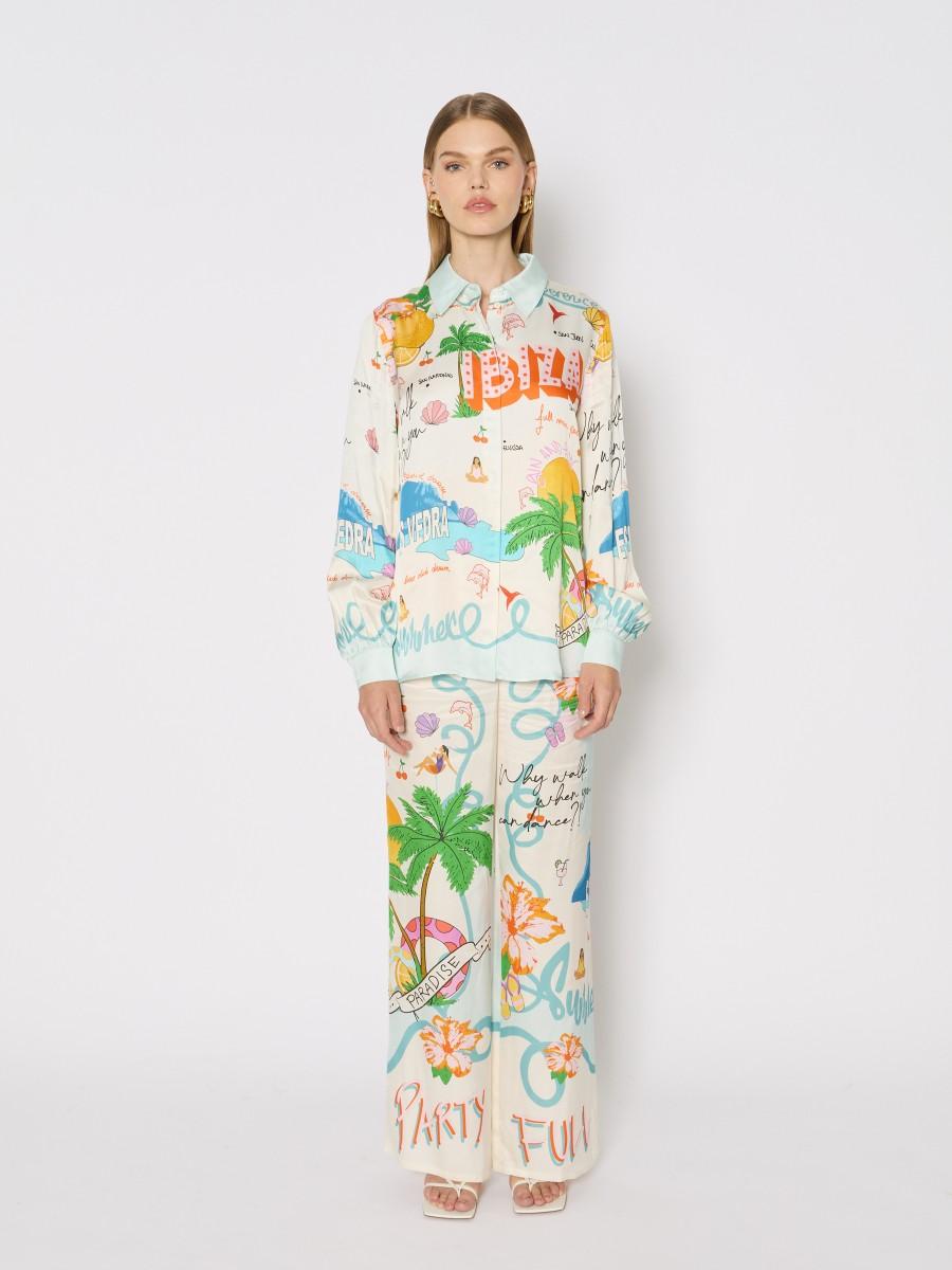 Berenice Chemise CALIFULLMOON Ample Imprimé Tropical Manches Longues Et Viscose Fluide