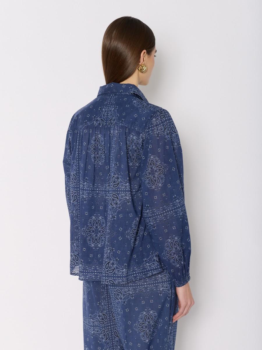Berenice Chemise CALINA Ample En Coton Imprimé Bandana Bleu Et Patchs "Cool"