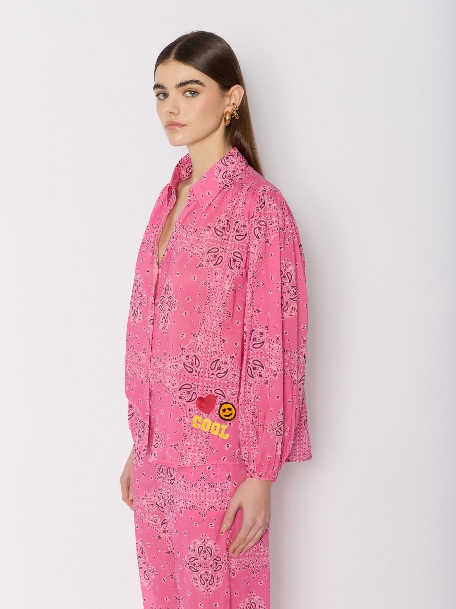 Berenice Chemise CALINA Ample En Coton Imprimé Bandana Rose Et Patchs "Cool"