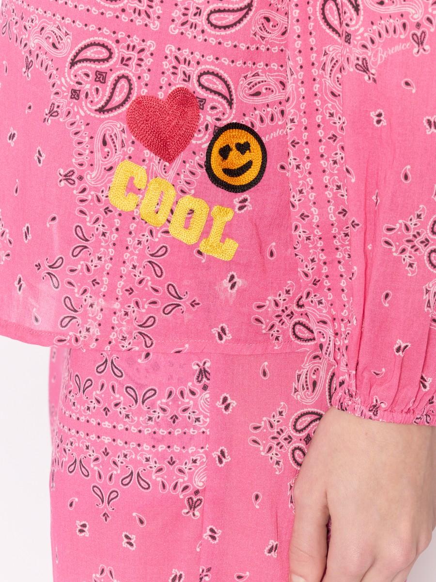 Berenice Chemise CALINA Ample En Coton Imprimé Bandana Rose Et Patchs "Cool"