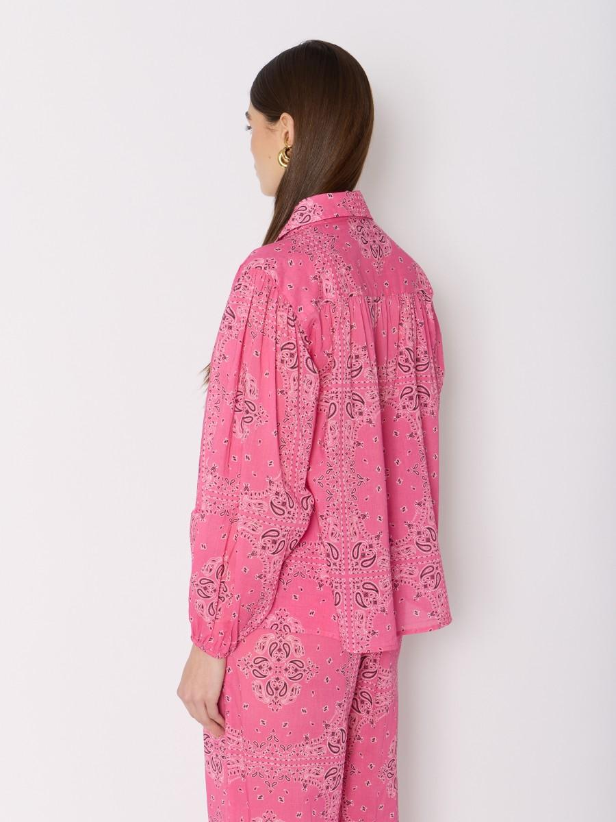 Berenice Chemise CALINA Ample En Coton Imprimé Bandana Rose Et Patchs "Cool"
