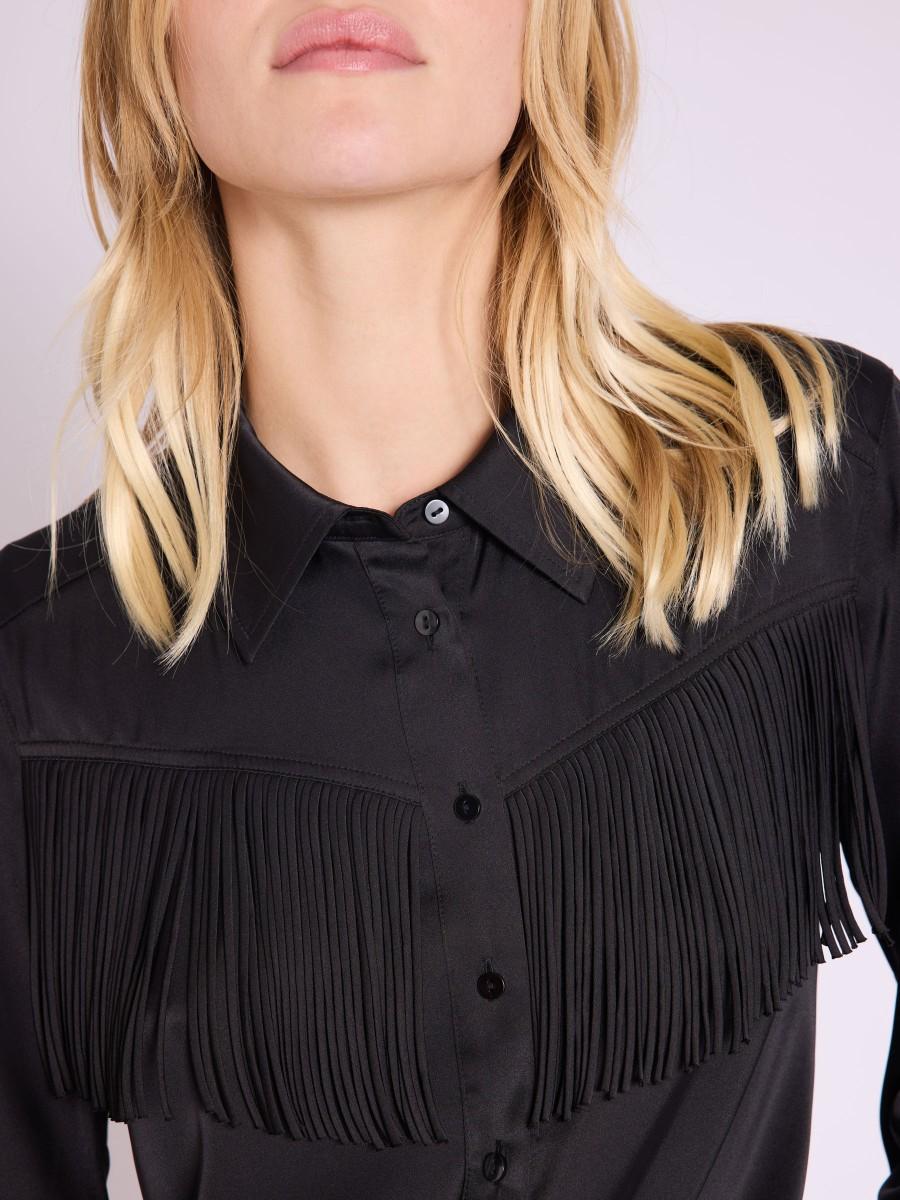 Berenice Chemise CASSIE Chemise Satinée Noire à Franges