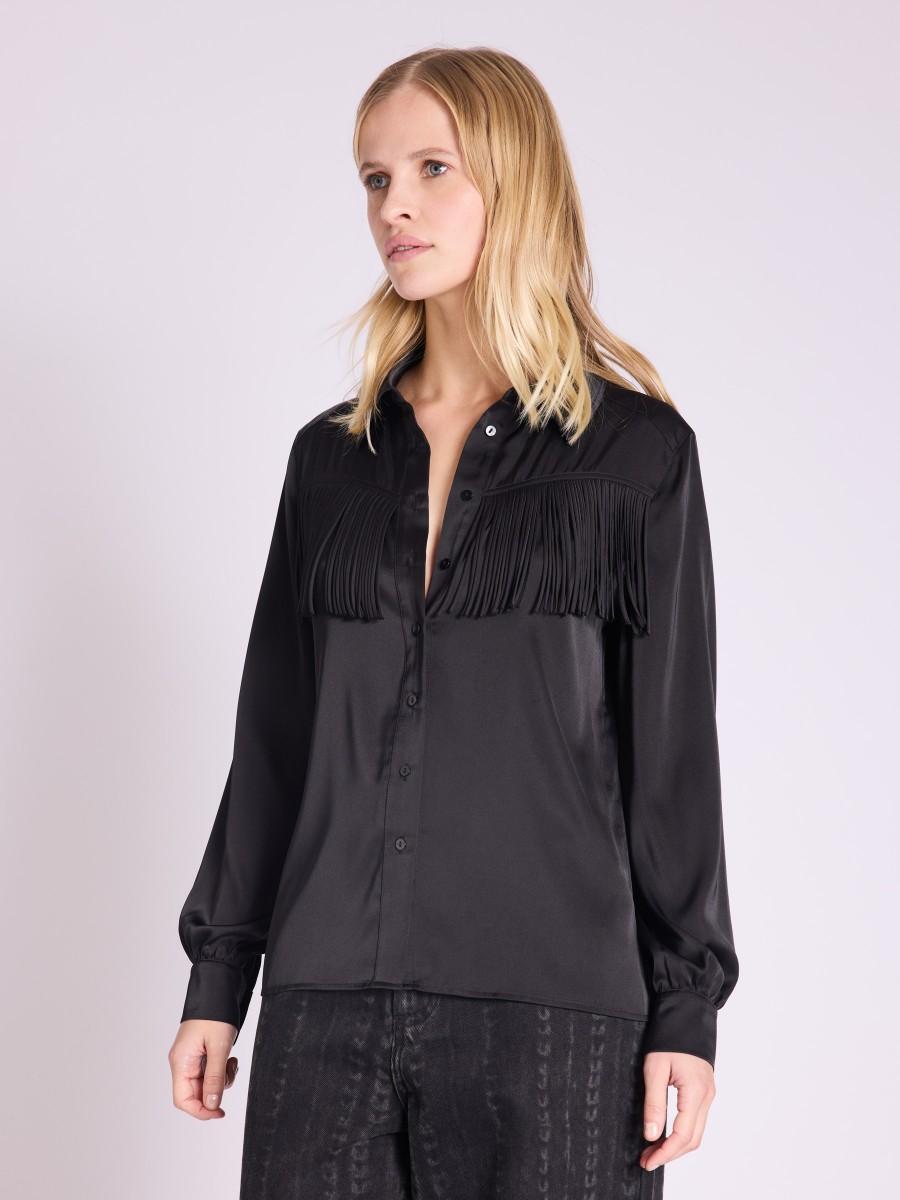 Berenice Chemise CASSIE Chemise Satinée Noire à Franges