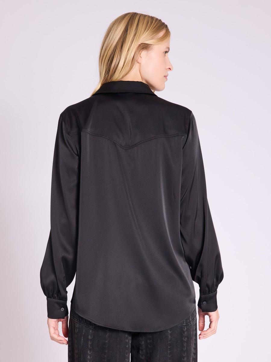 Berenice Chemise CASSIE Chemise Satinée Noire à Franges