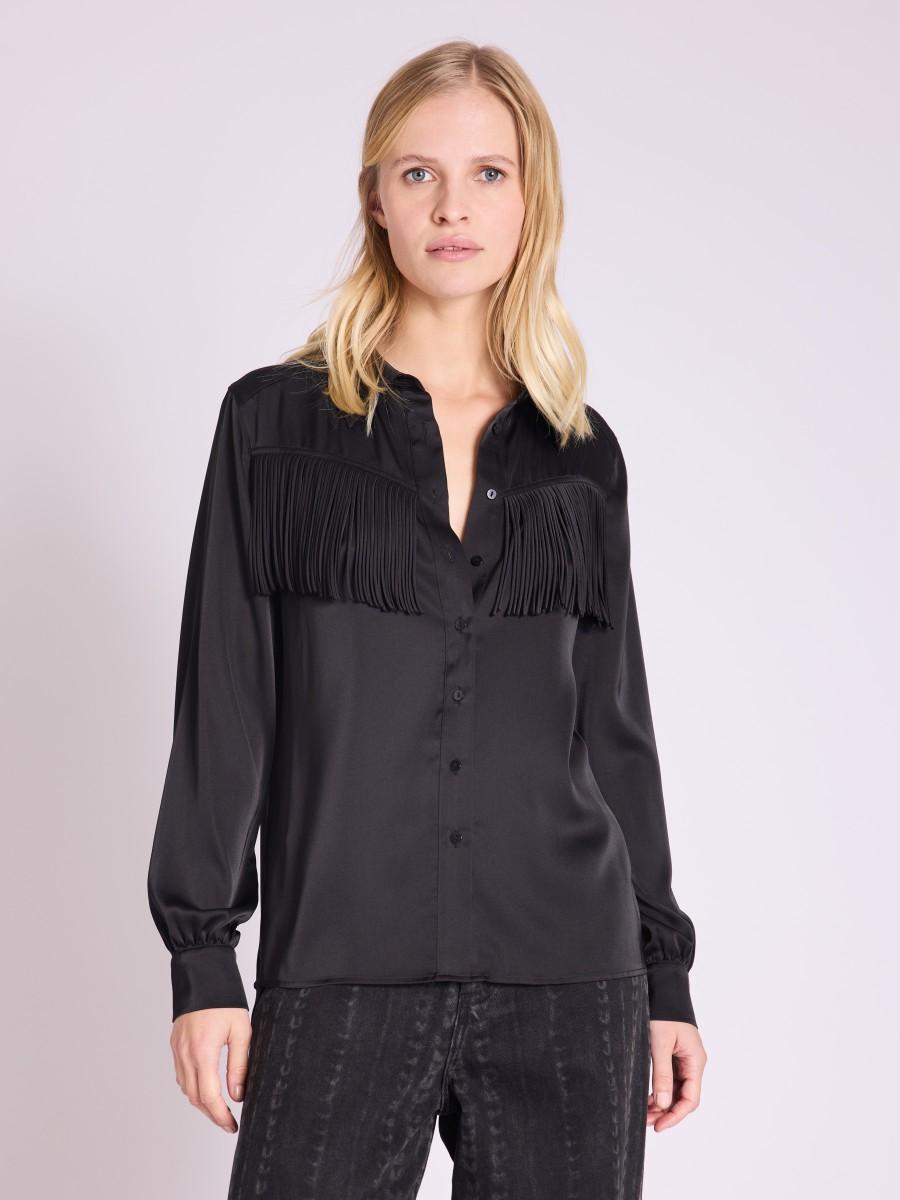 Berenice Chemise CASSIE Chemise satinée noire à franges