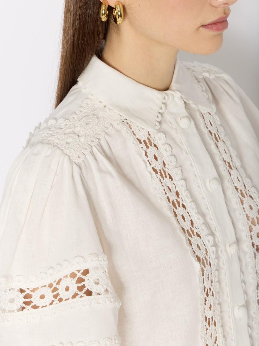 Berenice Chemise CELLIE Ample En Coton-lin Avec Crochet Floral Et Manches Larges