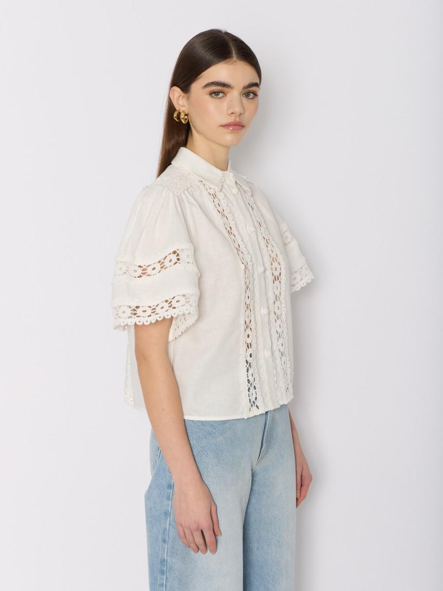 Berenice Chemise CELLIE Ample En Coton-lin Avec Crochet Floral Et Manches Larges