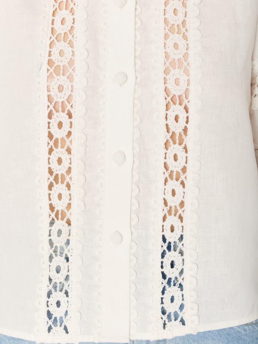 Berenice Chemise CELLIE Ample En Coton-lin Avec Crochet Floral Et Manches Larges