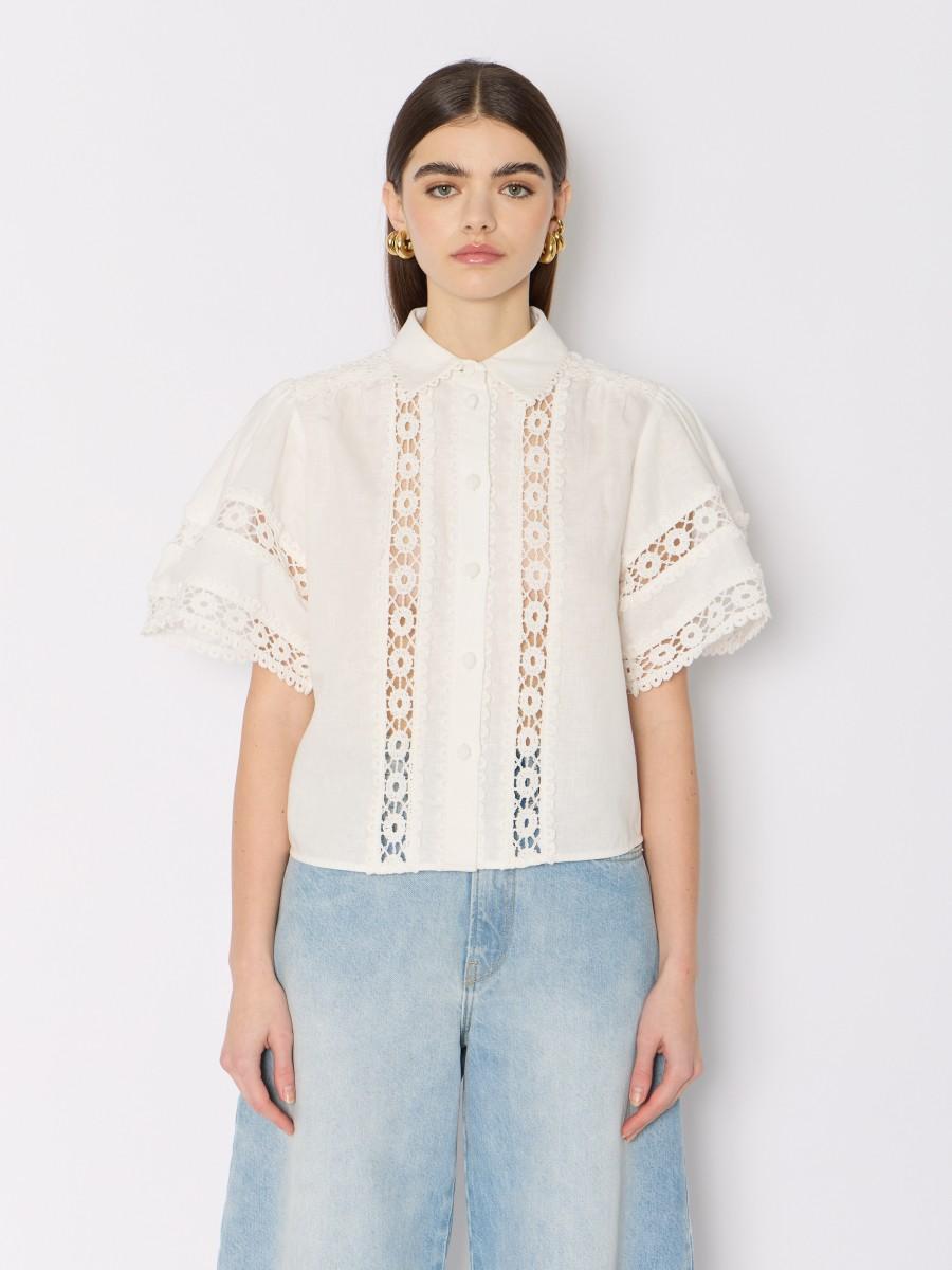 Berenice Chemise CELLIE ample en coton-lin avec crochet floral et manches larges