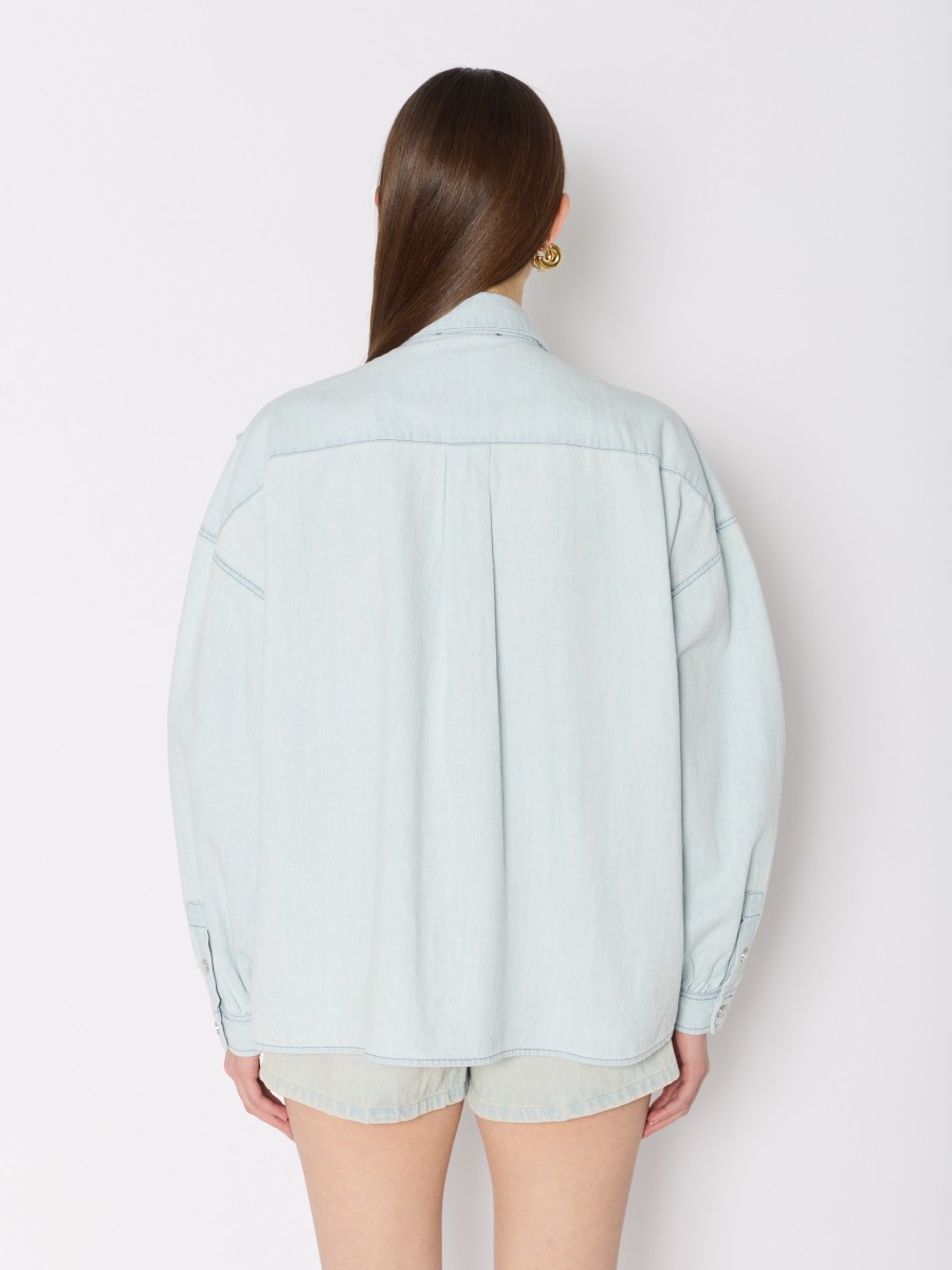 Berenice Chemise CHANNY En Denim Bleu Avec Broderie Florale Et Manches Bouffantes