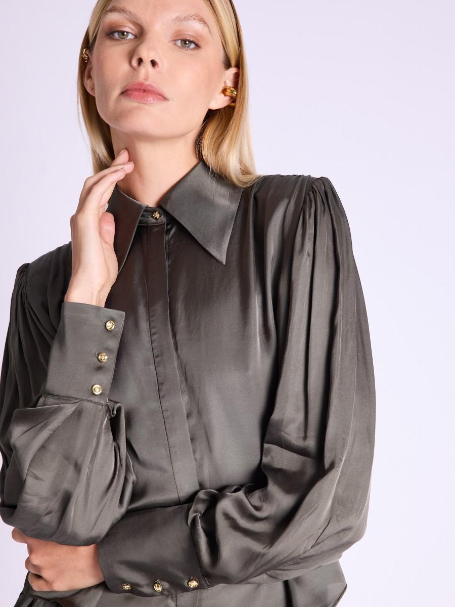 Berenice Chemise CHARLENE Chemise Khaki Satinée Et Manches Bouffantes