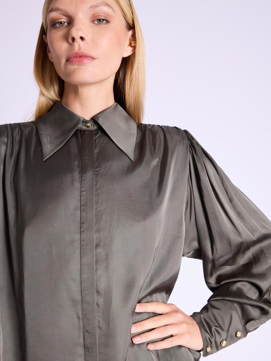 Berenice Chemise CHARLENE Chemise Khaki Satinée Et Manches Bouffantes