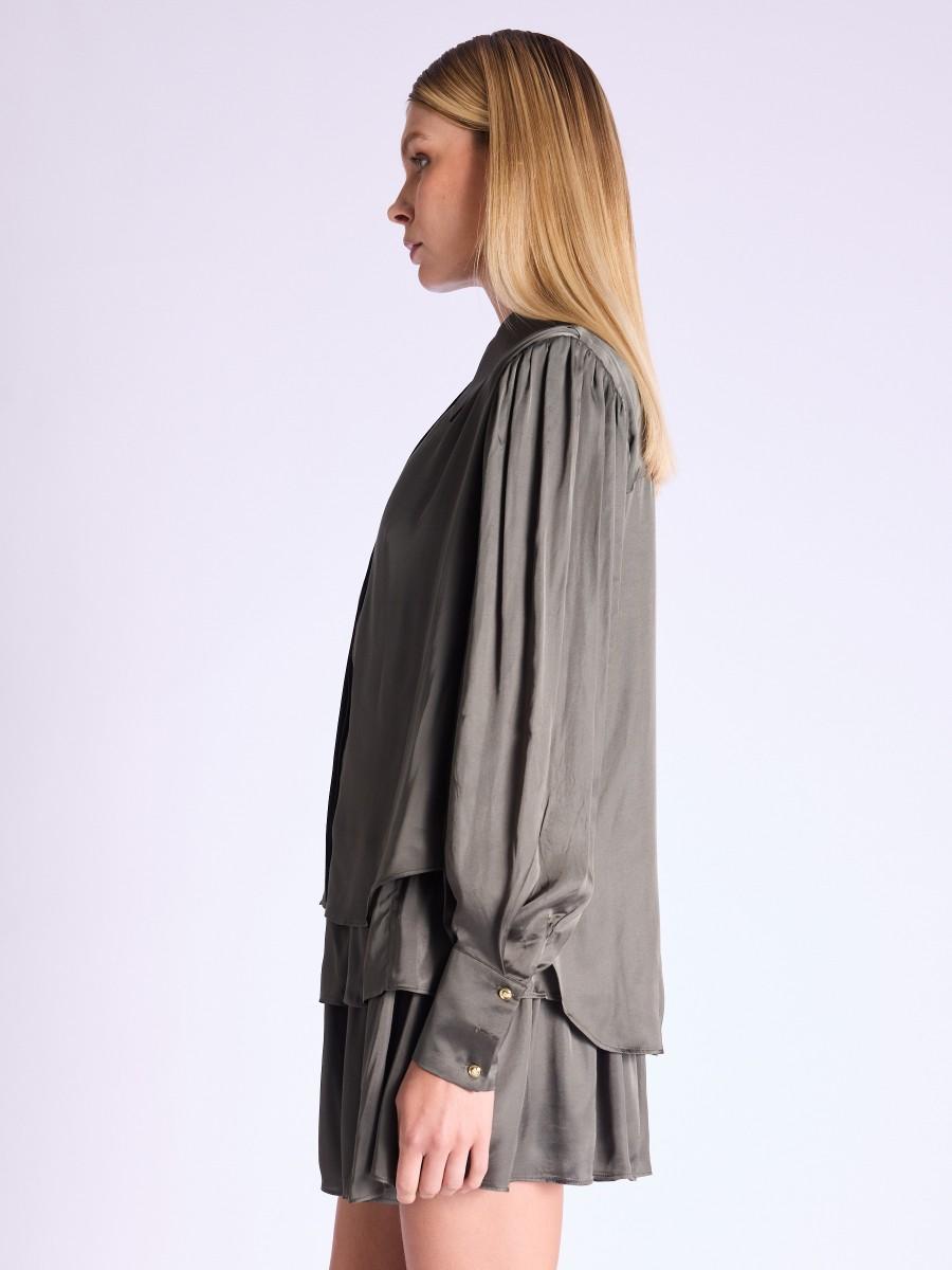 Berenice Chemise CHARLENE Chemise Khaki Satinée Et Manches Bouffantes