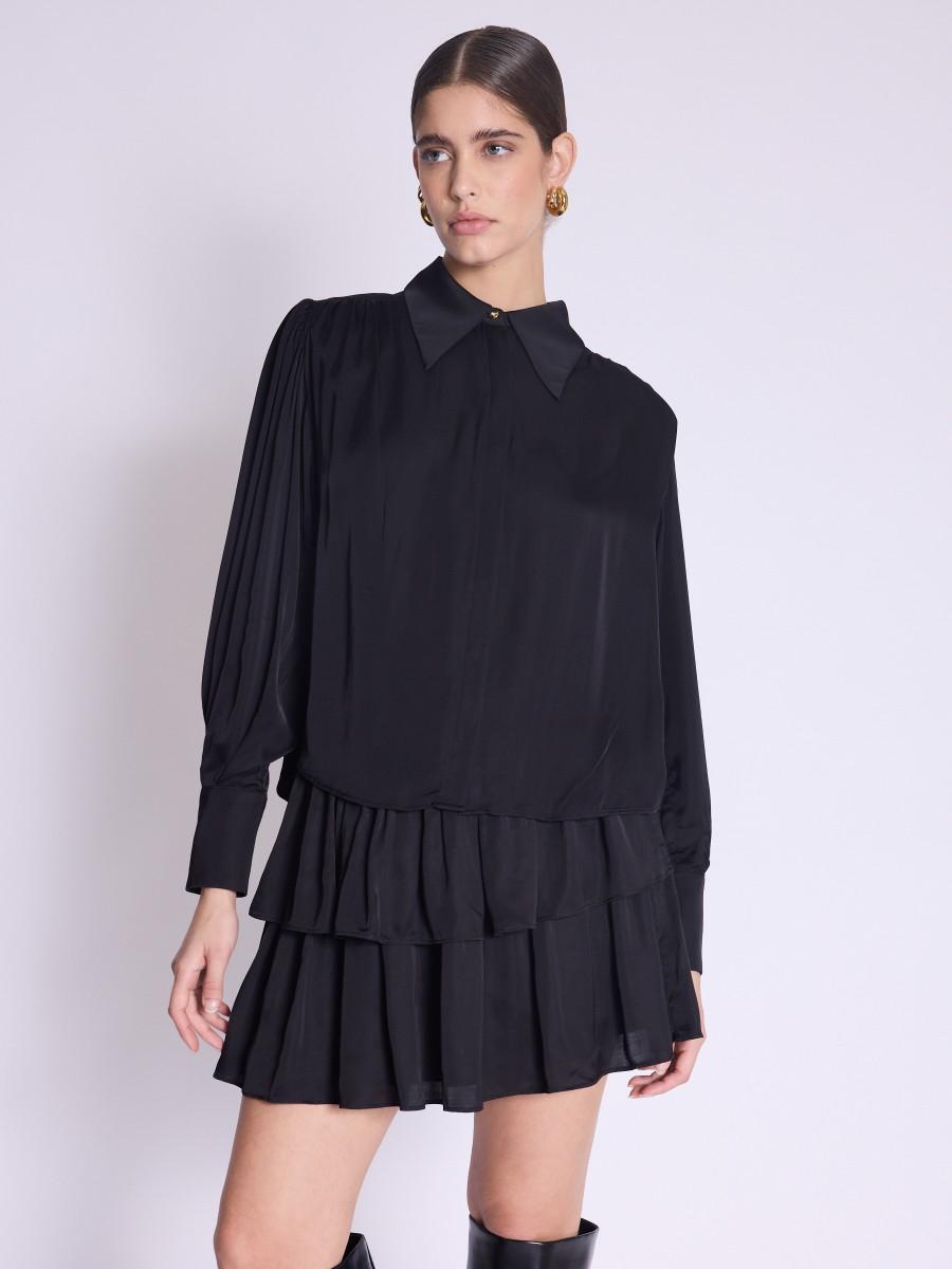 Berenice Chemise CHARLENE Chemise noire satinée et manches bouffantes Berenice Chemise CHARLENE Chemise noire satinée et manches bouffantes
