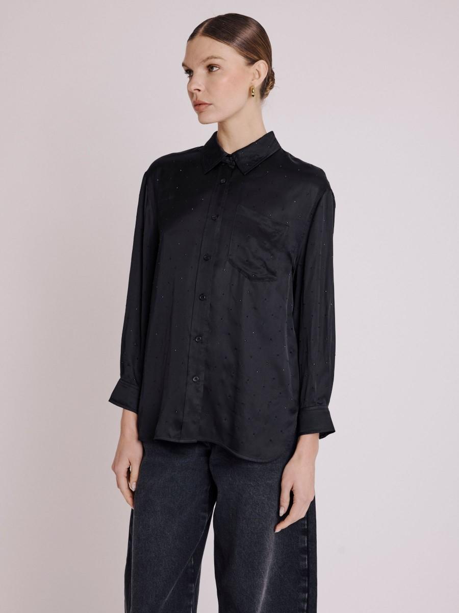Berenice Chemise CLELIA Chemise Satinée Noire à Strass