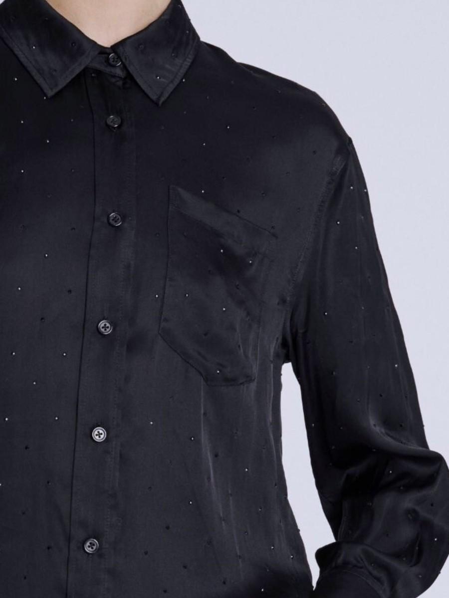 Berenice Chemise CLELIA Chemise Satinée Noire à Strass