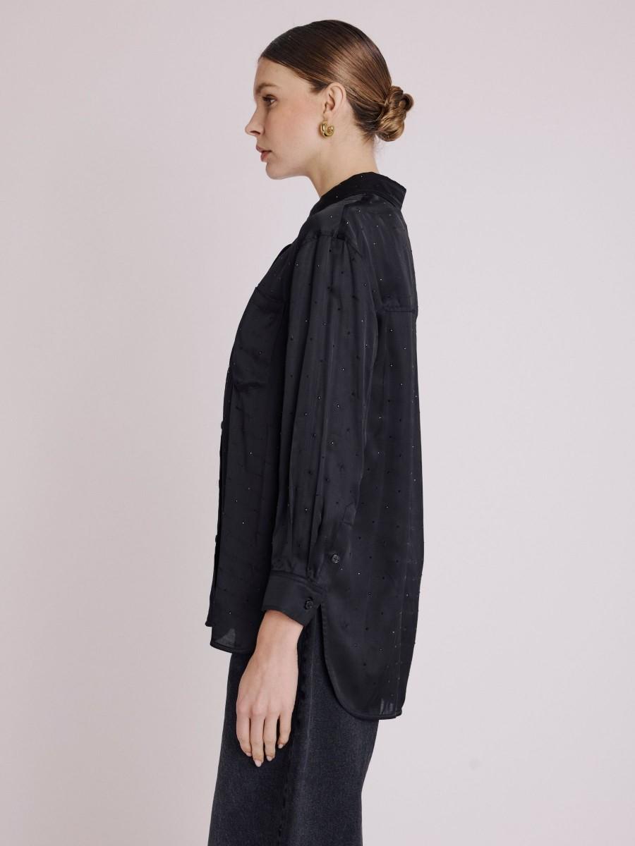 Berenice Chemise CLELIA Chemise Satinée Noire à Strass