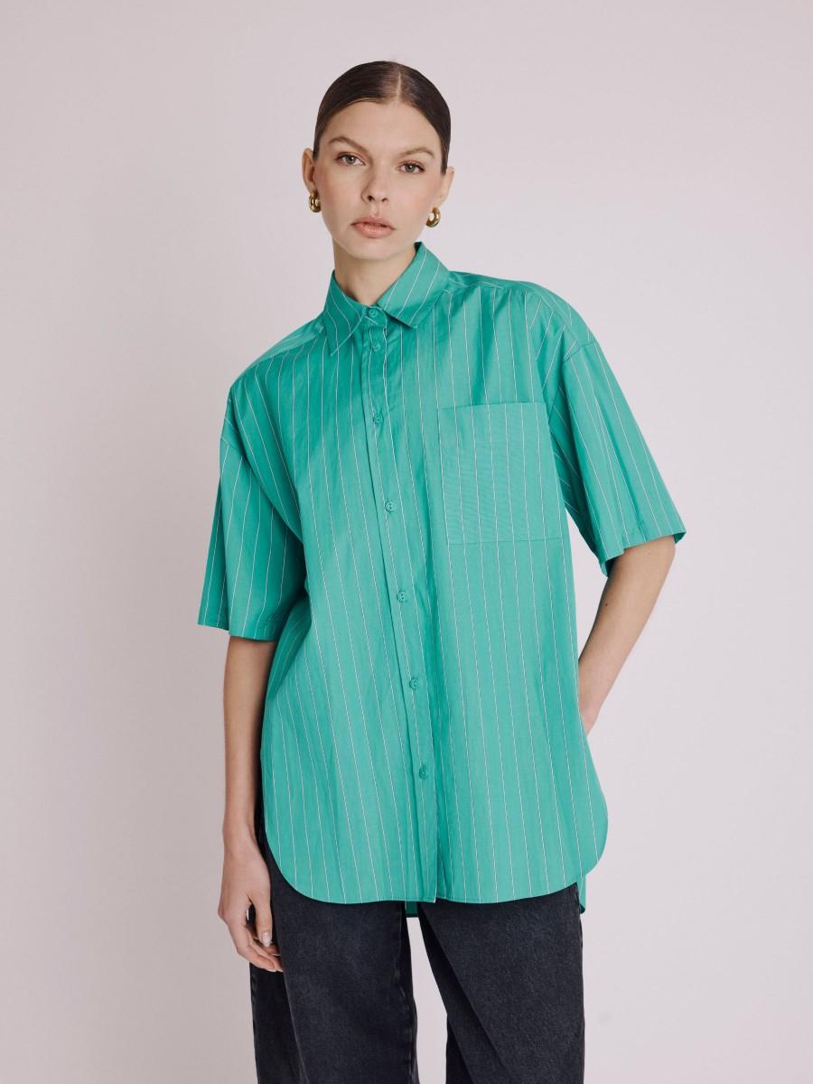 Berenice Chemise COLOR Chemise Oversize Verte à Rayures Et Manches Amovibles