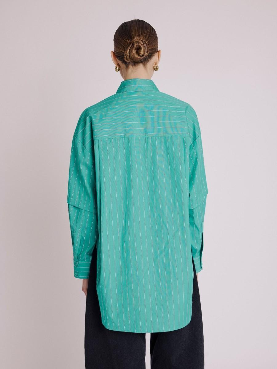Berenice Chemise COLOR Chemise Oversize Verte à Rayures Et Manches Amovibles