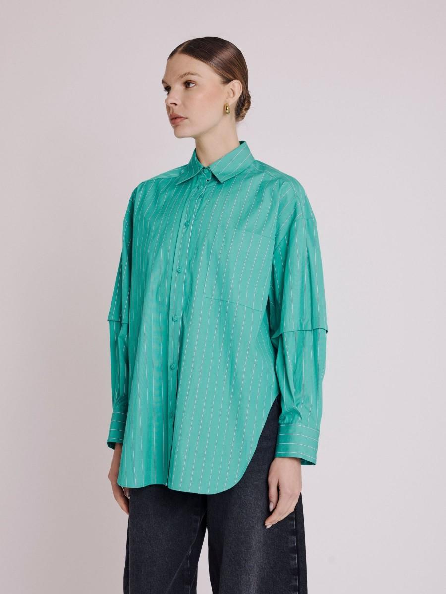 Berenice Chemise COLOR Chemise oversize verte à rayures et manches amovibles