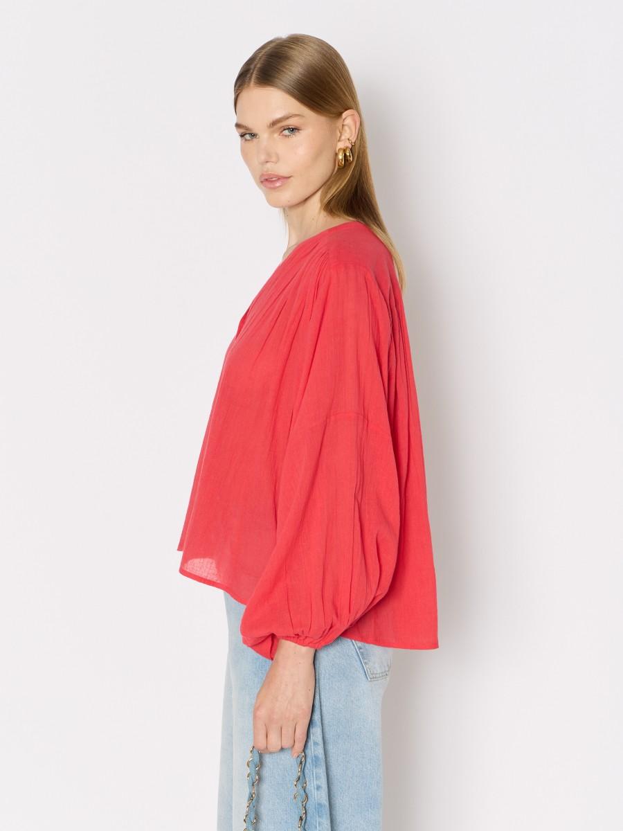 Berenice Chemise Corail CREEK – Coupe Oversize Col V Coton Fluide Manches Bouffantes